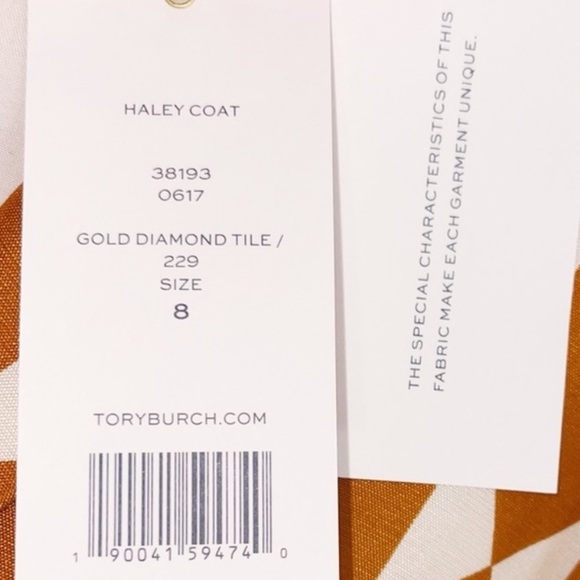 Tory Burch Haley Diamond Print Short Sleeve Silk Coat Size 8 - Picture 11 of 12